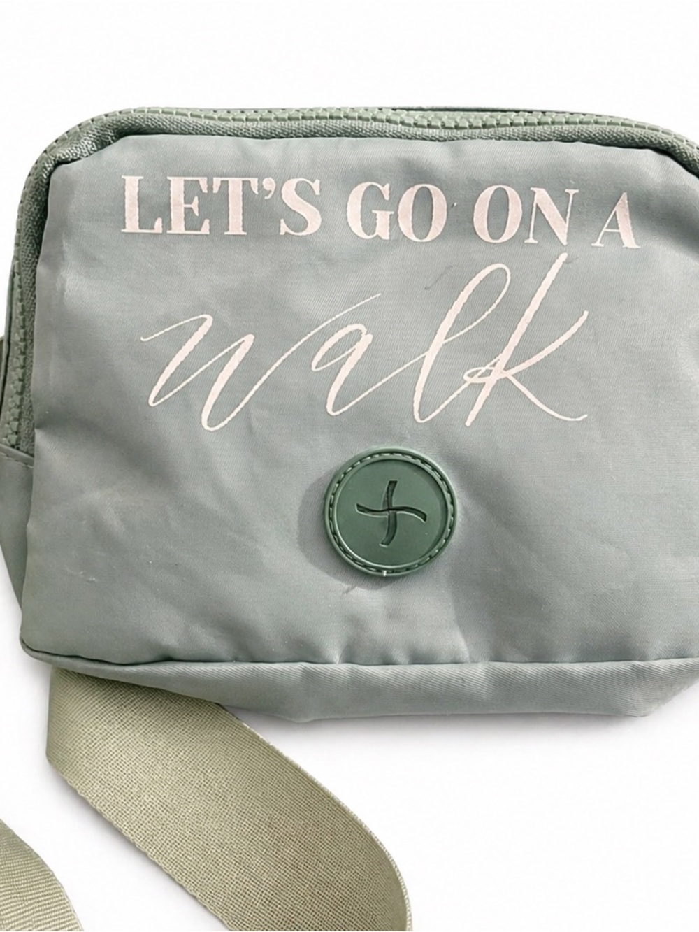 “Let’s Go On A Walk” Sage Green Crossbody Waist Doggy Bag Dispenser